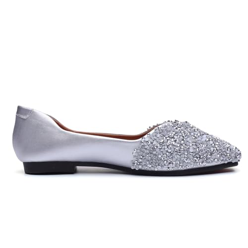 Flats Shoes Women Rhinestone Square Fashion Ballet Flats Wedding Flats for Women Comfortable Slip on Low Heel Dress Shoes