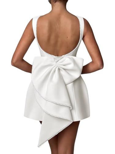 31vmrqgnvoL.jpg Mini Prom Dress Pearl Satin Evening Dress with Bow Backless Bodycon Formal Party Gowns AD045