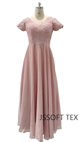 Mother of The Bride Dresses Lace Appliques Formal Evening Party Prom Gown Chiffon Short Sleeve A-Line DR0201R