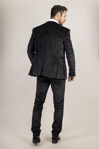 Men's Suit 3 Piece Black Velvet Paisley Shawl Collar Tailored Fit Wedding Tuxedo