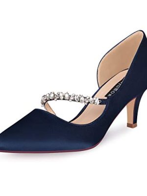 Women Mid Kitten Heels Closed Pointy Toe D’Orsay Pumps Wedding Party Shoes