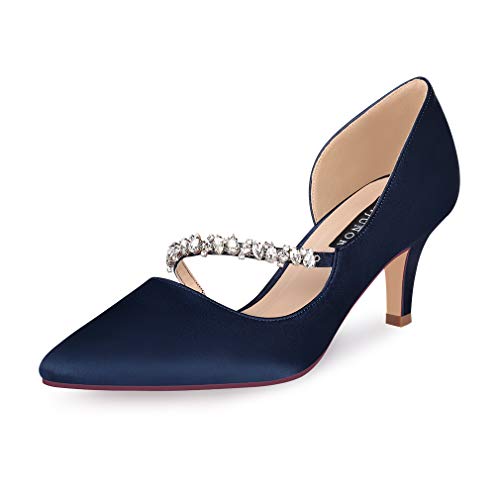 Women Mid Kitten Heels Closed Pointy Toe D’Orsay Pumps Wedding Party Shoes