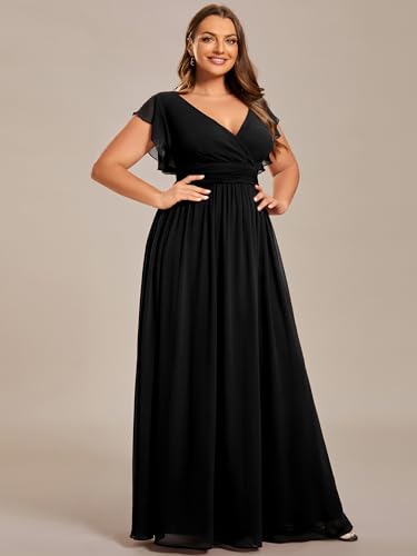 Women's Summer Chiffon Ruffles Sleeve Pleated Back Cutout Plus Size Bridesmaid Dresses Formal Gowns