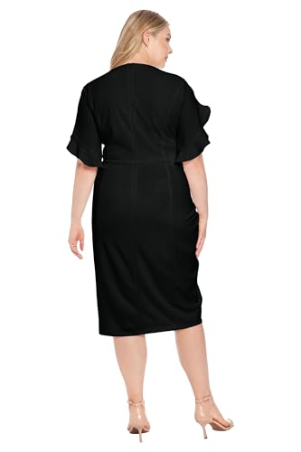 Women's V-Neck Midi Sheath Ruffle Sleeves-Front Slit-Elegant Wedding Guest Cocktail Dress