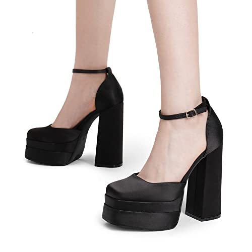 31zCi23B8-L.jpg Women’s High Chunky Platform Closed Toe Block Heels Square Toe Ankle Strap Dress Wedding Party Pumps Shoes Aurelia