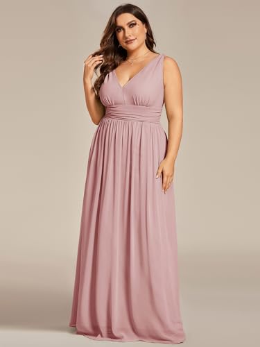 31zT-N61yUL.jpg V Neck Sleeveless Pleated Chiffon Maxi Plus Size Formal Dresses for Women Bridesmaid Dresses 09016-DA