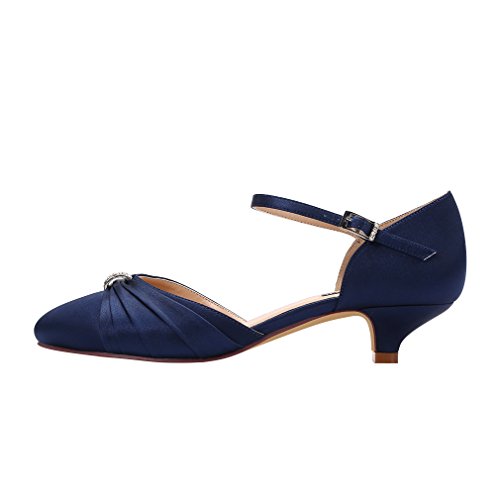 Women Comfort Low Kitten Heel Buckle Ankle Strap Satin Bridal Wedding Shoes