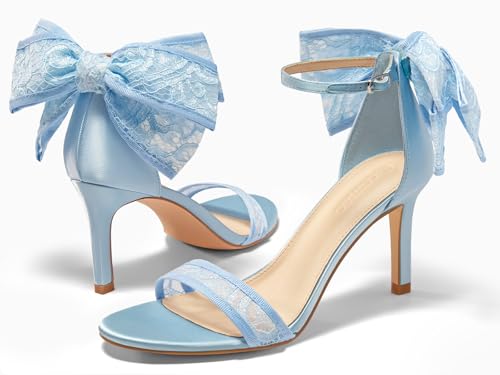Womens High Heels Sandals Lace Bow Tie Back Open Toe Ankle Strap Sexy Stiletto Wedding Party Dress Shoes