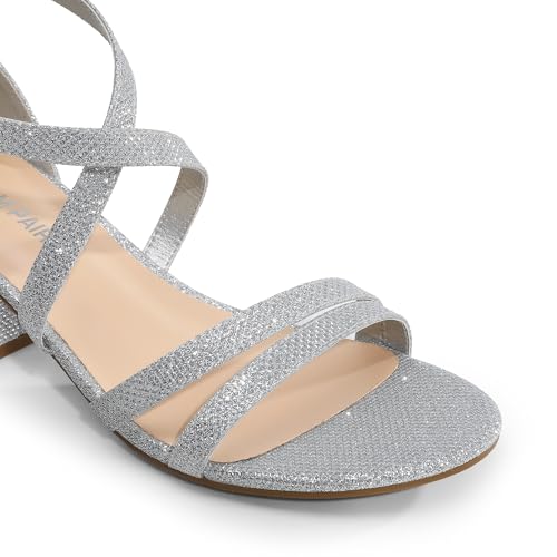 Women's Ankle Strap Low Chunky Heels Open Toe Blocked Strappy Sandals Dress Shoes for Wedding Bridal Party