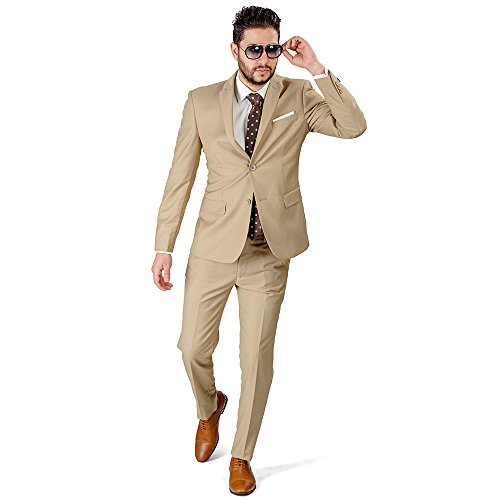 Slim Fit Men Suit Tan Beige 2 Button Notch Lapel AZAR 4030-10