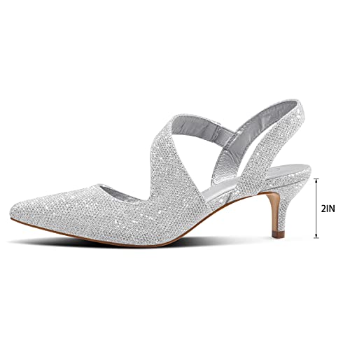 Women's Dress Shoes Low Heels 2 inch Kitten Pumps Slingback Wedding Party Medium/Wide Width Shoes