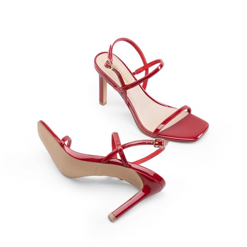 Women’s Slingback Heels High Stilettos Open Square Toe Ankle Strap Pumps Sexy Comfort Strappy Dress Shoes Wedding Bridal Heeled