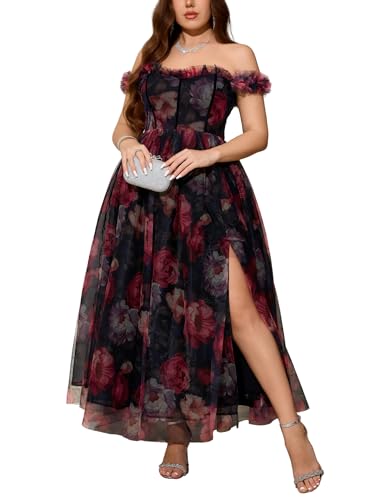 Womens Wedding Guest 2025 Elegant Classy Off The Shoulder Dress Floral Sleeveless Tulle Split Cocktail Party Maxi Dresses