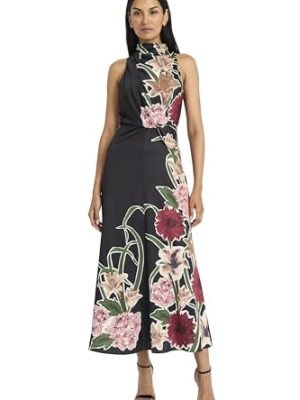 Women's Sleeveless Mock Neck Maxi Elegant Floral Print for Wedding Guest-Versatile Formal Dresses