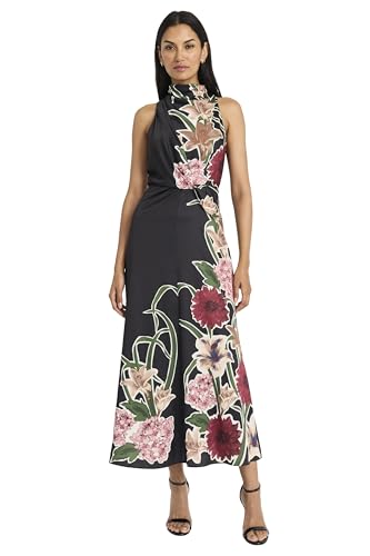 Women's Sleeveless Mock Neck Maxi Elegant Floral Print for Wedding Guest-Versatile Formal Dresses