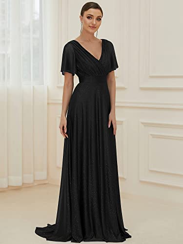Womens Evening Dresses V Neck Short Sleeves A-line Glitter Formal Dresses 50159