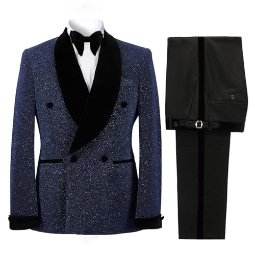 Men's Prom Suit 2 Pieces Tuxedo Shiny Blazer Velvet Shawl Lapel Jacket Pants Set for Homecoming,Wedding Party,Dinner