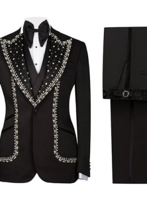Luxury Mens 2 Pieces Suit Slim Fit Dinner Tuxedo Blazers Pants with Rhinestone for Prom,Party,Wedding