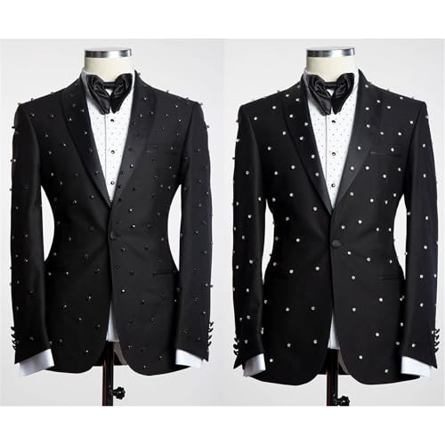 Mens Pearls 2 Pieces Suits Slim Fit Double Breasted Tuxedo Jacket Blazer Pants for Prom,Party,Wedding
