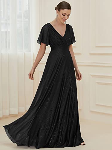 Womens Evening Dresses V Neck Short Sleeves A-line Glitter Formal Dresses 50159