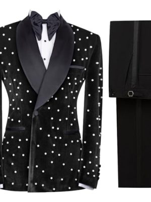 Luxury Velvet Men Suit 2 Piece Shawl Lapel Green Tailor Made Tuxedos with Pearl for Prom,Party,Wedding