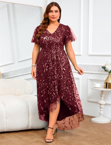 Plus Size 1X-4X Sequin Embroidery Formal Long Dress Glitter Side Slit A Line Dresses Prom Wedding Evening Gown