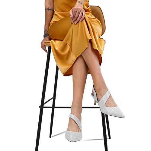 Women's Dress Shoes Low Heels 2 inch Kitten Pumps Slingback Wedding Party Medium/Wide Width Shoes