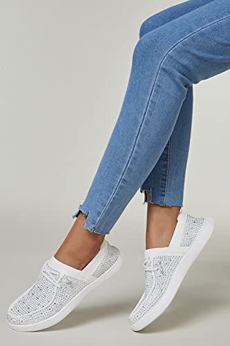 Women's Rhinestone Lace Up Loafers Shoes Comfortable Slip On Mesh Knit Walking Shoes Fashion Lightweight Sparkly Glitter Sneaker