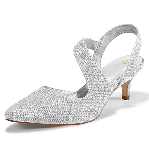 Women's Dress Shoes Low Heels 2 inch Kitten Pumps Slingback Wedding Party Medium/Wide Width Shoes