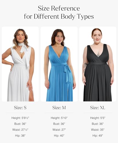 Women Formal Wedding Guest Dress - Shapewear Bridesmaid Dresses Built-in Bra Floor Length Prom Dress with Tie