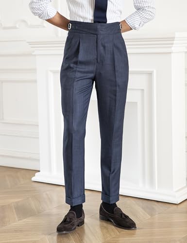 Men's Gurkha Naples Italian Old Money Style No Need to tie a Belt High Waisted Dress Pants