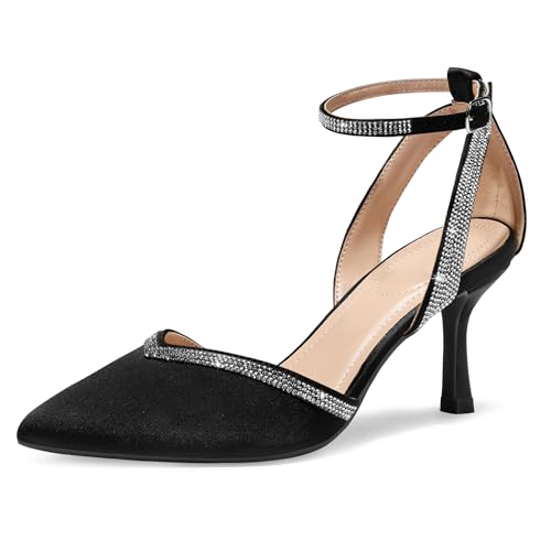 Women's Pumps Shoes Pointed Toe Kitten Low Heels Stiletto Ankle Strap Closed Toe Wedding Party Dress Sandals