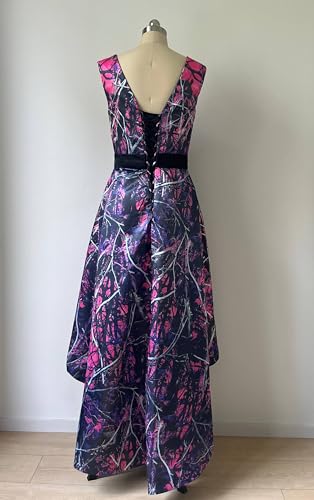 High Low Camo Mother of The Birde Dress Bridesmaid Gown V Neck