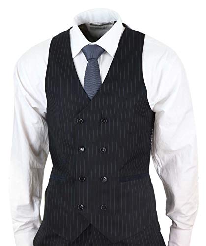 41BctIuclxL.jpg Mens 3 Piece Suit Gatsby 1920s Gangster Pinstripe Tailored Fit