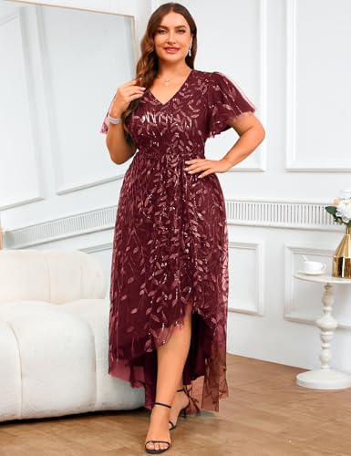 Plus Size 1X-4X Sequin Embroidery Formal Long Dress Glitter Side Slit A Line Dresses Prom Wedding Evening Gown