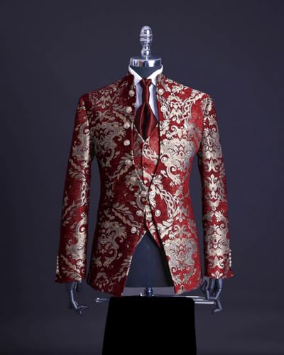 3 Pieces Men's Tuxedo Suits Slim Paisley Blazer Jackets Vest Pant Sets for Prom,Wedding,Homecoming Party