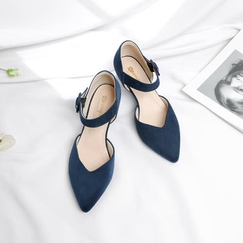 Comfortable Kitten Heels for Women Pointed Closed Toe Ankle Strap Buckle Heels Slip on Low Heel Church Pumps Wedding Bridal