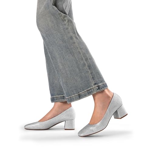 Women's Low Chunky Heels Square Toe Pumps Comfortable Slip On Dress Shoes Wedding Party Office Shoes
