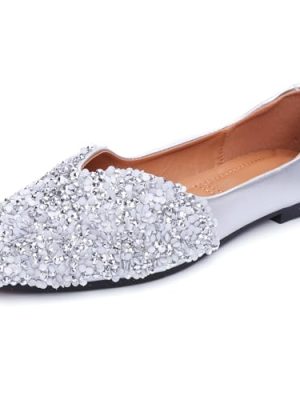 Flats Shoes Women Rhinestone Square Fashion Ballet Flats Wedding Flats for Women Comfortable Slip on Low Heel Dress Shoes
