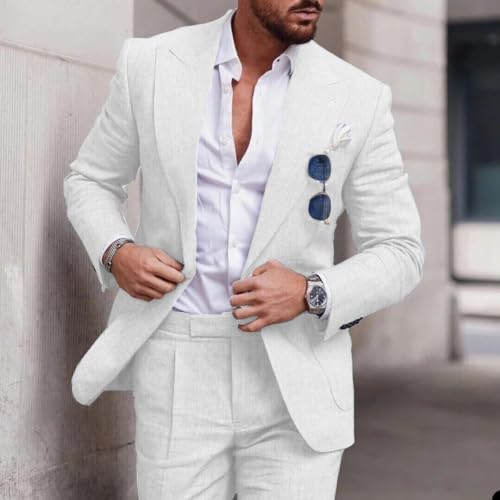 Linen Suit Wedding Suits for Men Luxury Lapel Collar Top+Pants Set