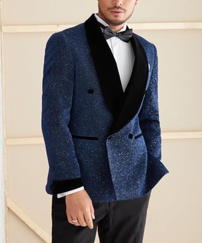 Men's Prom Suit 2 Pieces Tuxedo Shiny Blazer Velvet Shawl Lapel Jacket Pants Set for Homecoming,Wedding Party,Dinner