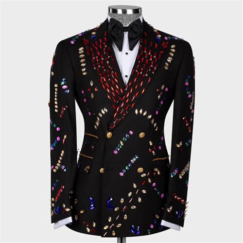 Mens 2 Pieces Luxury Suit with Colored Diamond Slim Fit Peaked Lapel Blazer Jacket Pants Set for Prom,Party,Dinner