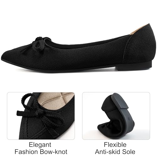 41DKYHBaDVL.jpg Ballet Flats Shoes for Women: Dressy Pointed Toe Bow Knit Flats Comfortable Slip On Work Business Shoes for Driving Dating