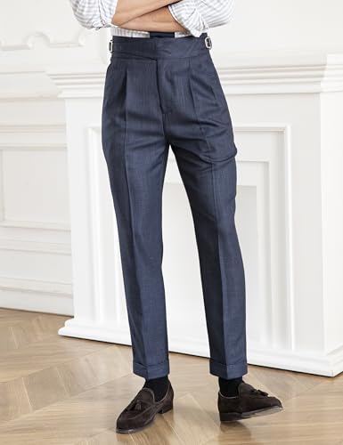 Men's Gurkha Naples Italian Old Money Style No Need to tie a Belt High Waisted Dress Pants