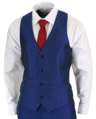 41DNyEp7PpL.jpg Mens 3 Piece Shiny Blue Wedding Prom Party Suit Tailored Fit Smart Formal