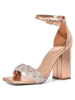 Women's Heels for Women Braided Open Toe Ankle Strap High Block Chunky Heel Sandals Party Wedding Dress Pumps Shoes