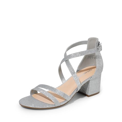 Women's Ankle Strap Low Chunky Heels Open Toe Blocked Strappy Sandals Dress Shoes for Wedding Bridal Party