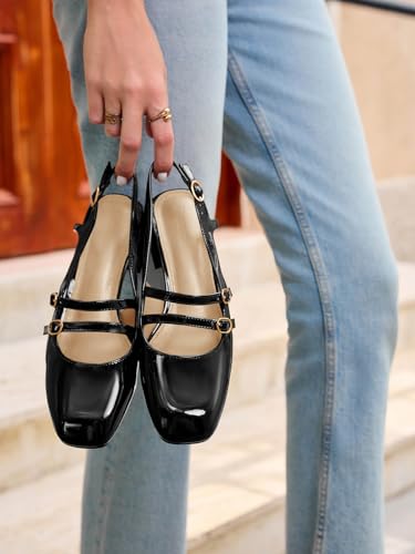 Womens Mary Jane Chunky Low Heels Slingback Pumps Closed Square Toe Wedding Dress Shoes