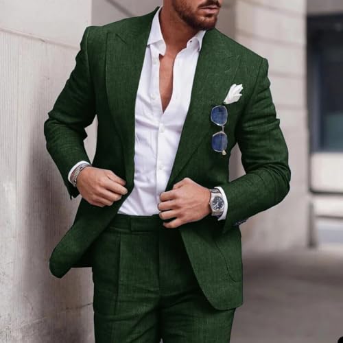 Linen Suit Wedding Suits for Men Luxury Lapel Collar Top+Pants Set