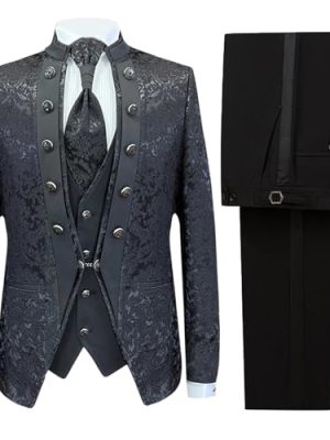 3 Pieces Men's Tuxedo Suit Slim Paisley Blazer Jackets Vest Pant Sets for Homecoming,Wedding,Party,Prom